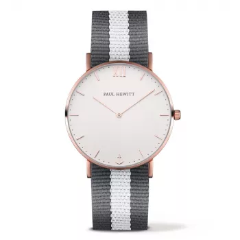 PAUL HEWITT Unisex Watch PSARSTWGRW20S 39mm Rose Gold PVD Stainless Steel White Dial Green Perlon Strap Quartz