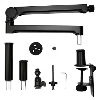 PCBuilder CAST STEADY Mikrofon-Gelenkarm - Tischklemme Scherenarm, Stahl, 1,5 kg Belastung, 750 mm Reichweite, 360° Drehung, versteckte Kabelführung, Schwarz