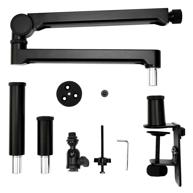PCBuilder CAST STEADY Mikrofon-Gelenkarm - Tischklemme Scherenarm, Stahl, 1,5 kg Belastung, 750 mm Reichweite, 360° Drehung, versteckte Kabelführung, Schwarz