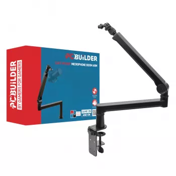 PCBuilder CAST STEADY Mikrofon-Gelenkarm - Tischklemme Scherenarm, Stahl, 1,5 kg Belastung, 750 mm Reichweite, 360° Drehung, versteckte Kabelführung, Schwarz