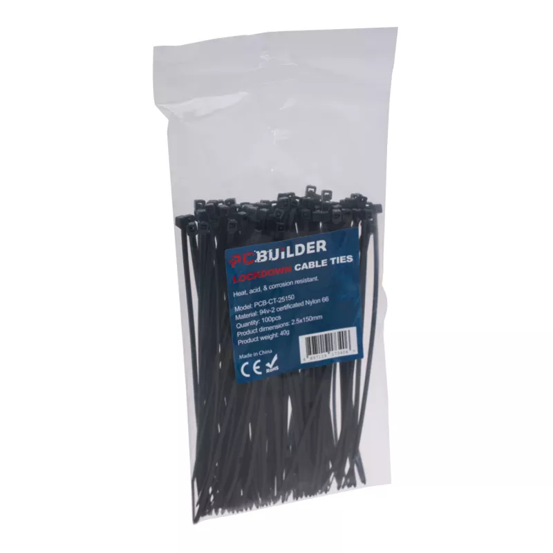 PCBuilder LOCKDOWN 150mm Kabelbinder (100 Stück) - Schwarz