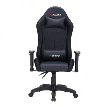 PCBuilder Navigator Lite Gaming-Stuhl - Schwarzes PU-Leder, Stahlrahmen, Gaslift Klasse 3, verstellbare Lenden- und Kopfstütze, 120 kg Belastbarkeit