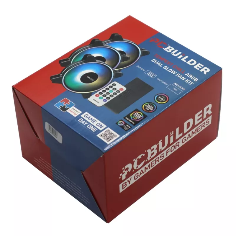 PCBuilder Tempest Chill Lüfter-Kit 3x120mm Dual Glow ARGB-Lüfter + Controller + RF-Fernbedienung