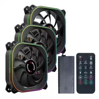 PCBuilder TORNADO CHILL ARGB 120mm Lüfter-Set - 3er-Pack, Adressierbares RGB, PWM, Hydrauliklager, 65 CFM, 6-Port-Hub
