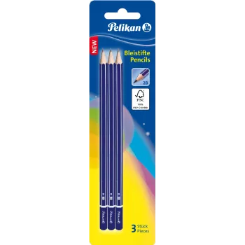 Pelikan 978783 2B Sechskant-Graphitstift, blau, FSC-zertifiziertes Holz, Deutschland, Blisterverpackung