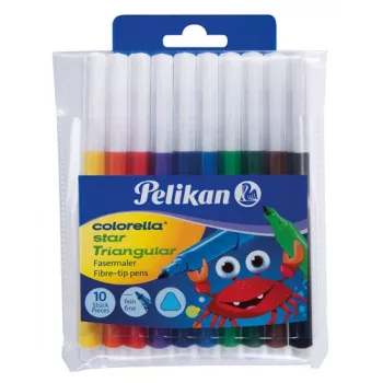 Pelikan 985663 Fine Filzstift-Set, 10 verschiedene Farben, waschbare Tinte, belüftete Sicherheitskappen, feine 1,0 mm Spitze