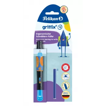 Pelikan griffix® Füllfederhalter für Linkshänder - Neon Schwarz - Blaue Tinte - Patronensystem - Kunststoffgehäuse - Edelstahlfeder - Linkshänder (820356)