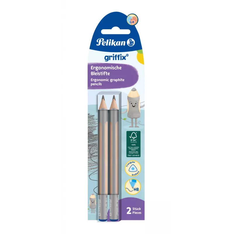 Pelikan Griffix Graphitstift HB, dreieckig, beige/grau, 3,5 mm, 2 Stück