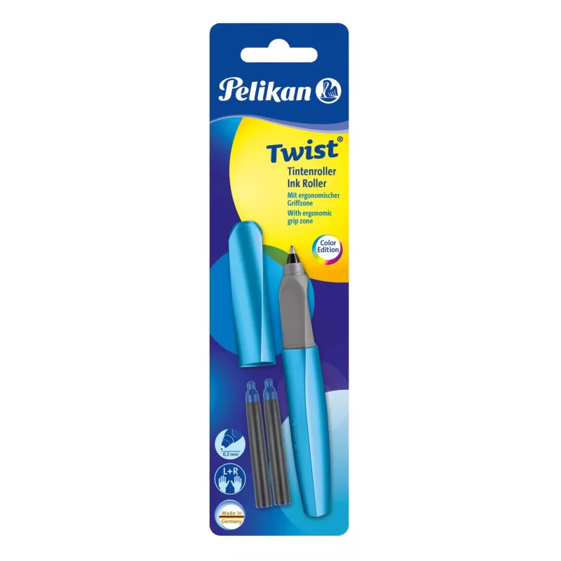 Pelikan Souverän K200 Dreh-Kugelschreiber - Marmorblau - Goldbeschläge - Mittlere Spitze - Nachfüllbar - Made in Germany