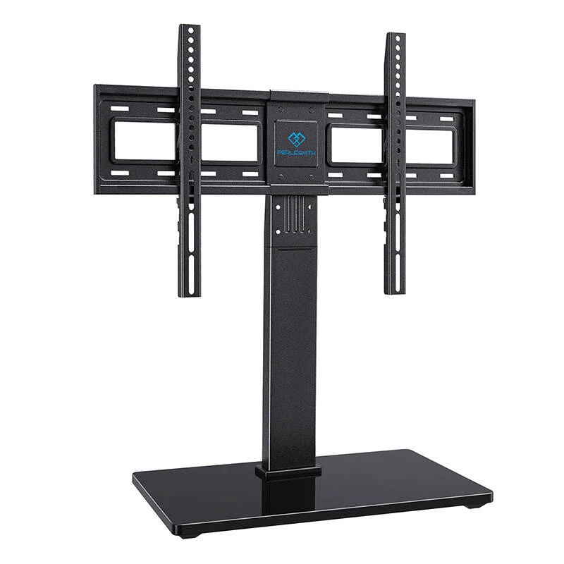 PERLESMITH PSTVS13 Freistehender TV-Ständer mit Halterung für 37-75 Zoll Fernseher, Schwarz, 45 kg Tragfähigkeit, VESA 100x100 bis 600x400, höhenverstellbar, Schwenk ±35°, gehärtete Glasbasis