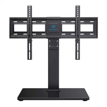 PERLESMITH PSTVS13 Freistehender TV-Ständer mit Halterung für 37-75 Zoll Fernseher, Schwarz, 45 kg Tragfähigkeit, VESA 100x100 bis 600x400, höhenverstellbar, Schwenk ±35°, gehärtete Glasbasis