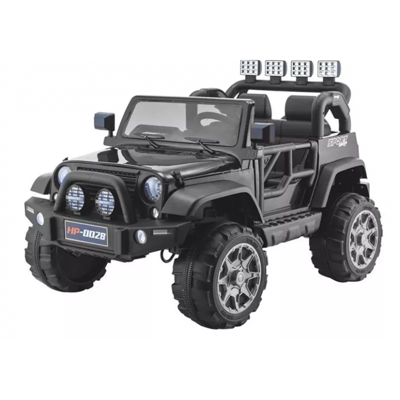 PETMEX Batteriebetriebener Jeep HP012 für Kinder mit LED-Leuchten und MP3, Schwarz