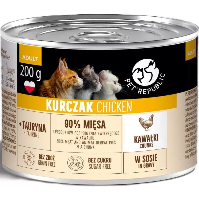 PETREPUBLIC Adult Hühnchenstücke in Soße Nassfutter für Katzen – 10 x 200g