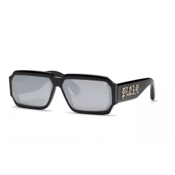 PHILIPP PLEIN MAN SPP150-670703 Sonnenbrille Rechteckig Schwarzer Rahmen Graue Gläser 67/11/145 mm