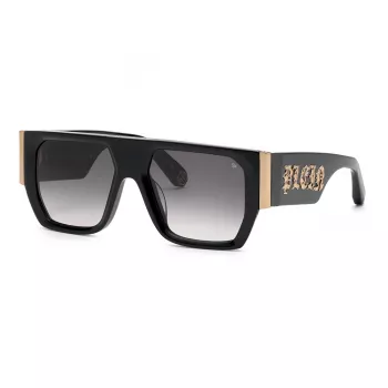 PHILIPP PLEIN MAN Sonnenbrille SPP094M540700 Schwarzer Acetat-Rahmen Graue Polycarbonat-Gläser 54/18/145 mm