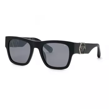 Philipp Plein Herren-Sonnenbrille SPP042M54703X - Schwarzer Rahmen, graue Gläser, 54 mm