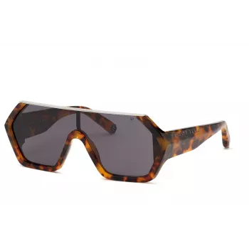 Philipp Plein Herren-Sonnenbrille SPP047990728 - Schwarzer Acetat-Rahmen, graue Polycarbonat-Gläser, UV400-Schutz