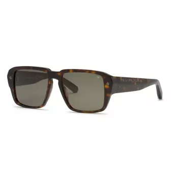 PHILIPP PLEIN SPP081-550722 Herren-Sonnenbrille Schwarzes Acetat Graue Gläser 55/17/145 mm
