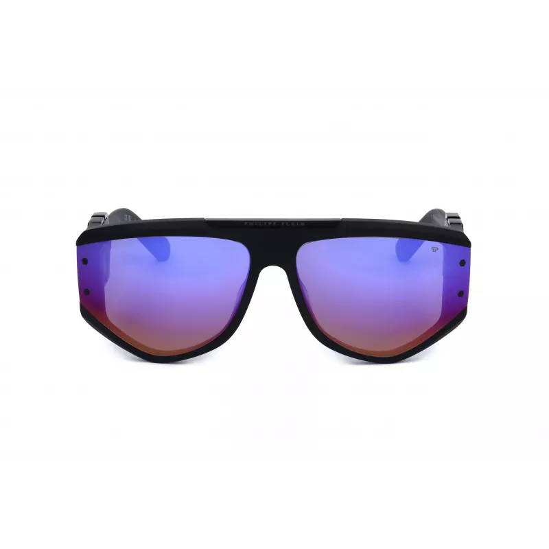 PHILIPP PLEIN SPP093M-703V Herren Sonnenbrille, Quadratische Pilotform, Schwarzer Acetatrahmen, Graue Polycarbonatgläser, UV400-Schutz, 65/16/145 mm