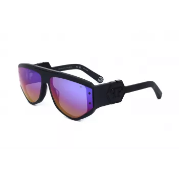 PHILIPP PLEIN SPP093M-703V Herren Sonnenbrille, Quadratische Pilotform, Schwarzer Acetatrahmen, Graue Polycarbonatgläser, UV400-Schutz, 65/16/145 mm