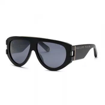 Philipp Plein SPP127M60700G Herren-Sonnenbrille - Schwarzer Acetatrahmen, dunkelgraue Gläser, 60/13/145 mm