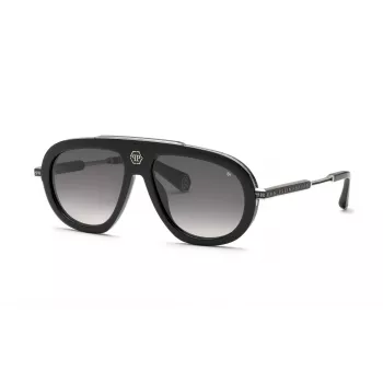 PHILIPP PLEIN SPP151V57700Y Herren-Sonnenbrille - Schwarzer Acetatrahmen, graue Polycarbonatgläser, 57 mm