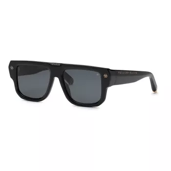 Philipp Plein SPP179-550Z29 Herren-Sonnenbrille, schwarzer Acetatrahmen, graue Polycarbonatgläser, 55/18/145 mm