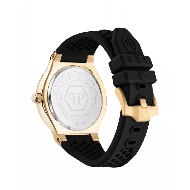 Philipp Plein The $kull Herren Quarzuhr 44mm Edelstahlgehäuse Schwarzes Silikonarmband PWUFA0225