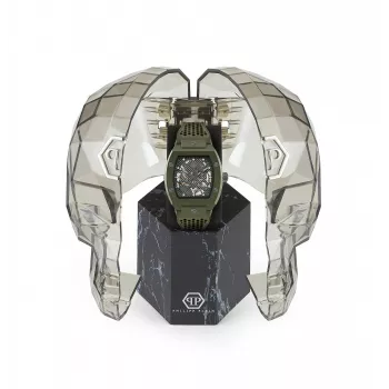 Philipp Plein The $kull Herrenuhr PWVBA0223 44mm Edelstahl Quarz Schwarzes Zifferblatt Silikonarmband