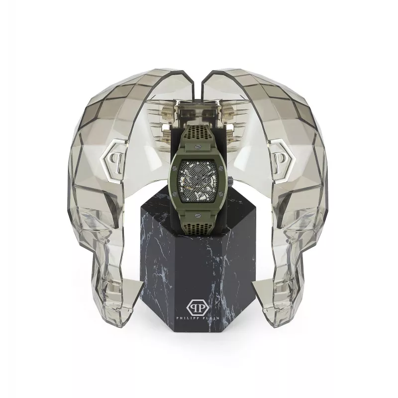 Philipp Plein The $kull Herrenuhr PWVBA0223 44mm Edelstahl Quarz Schwarzes Zifferblatt Silikonarmband