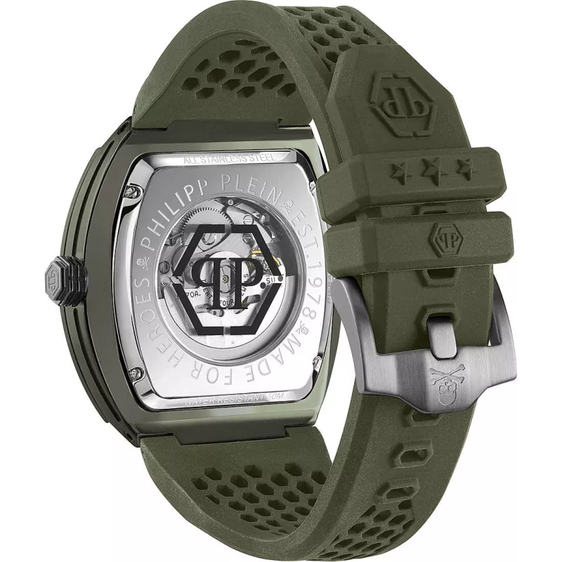 Philipp Plein The $kull Herrenuhr PWVBA0223 44mm Edelstahl Quarz Schwarzes Zifferblatt Silikonarmband