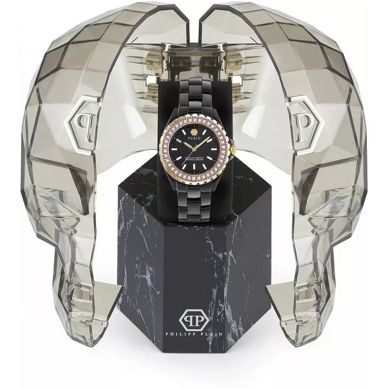 Philipp Plein The Skull Damen-Quarzuhr 38mm Edelstahl Schwarz Silikon PWPPA0324