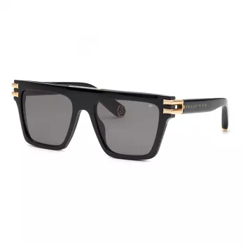 PHILIPP PLEIN Unisex Sonnenbrille SPP108M560700 - Schwarzer Rahmen, graue Gläser, 56 mm