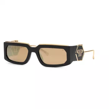PHILIPP PLEIN Unisex Sonnenbrille SPP119M58700G - Schwarzer Rahmen, grau verlaufende Gläser, 58 mm