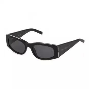 Philipp Plein Damen Cat-Eye-Sonnenbrille SPP025S550700 - Glänzend schwarzes Acetat, rauchfarbene Gläser, UV400