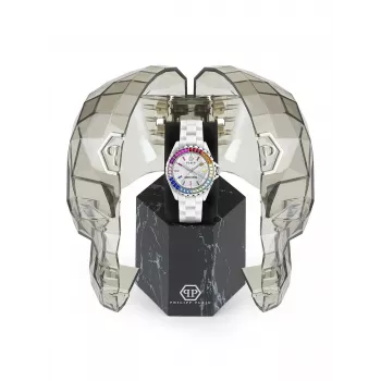 Philipp Plein Damen PWPPA0124 The Skeleton Quarz Uhr 38mm Roségold PVD Edelstahlgehäuse Schwarzes Silikonarmband