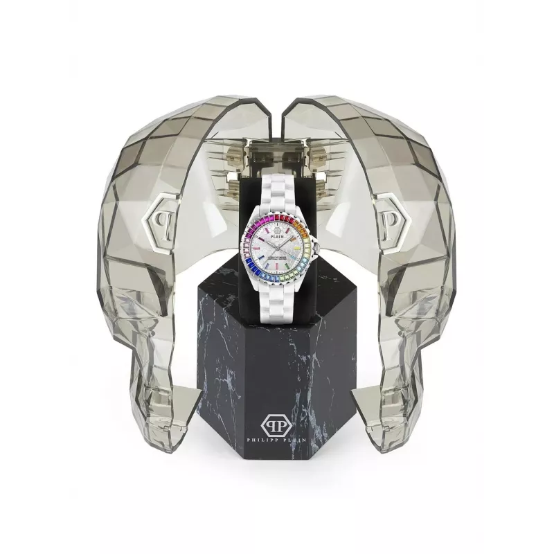 Philipp Plein Damen PWPPA0124 The Skeleton Quarz Uhr 38mm Roségold PVD Edelstahlgehäuse Schwarzes Silikonarmband