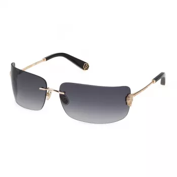 Philipp Plein Damen-Sonnenbrille SPP027S950300 - Oversized Square Shield, Schwarzer Acetatrahmen, Graue Gradientengläser, UV400-Schutz