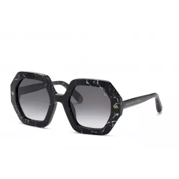 PHILIPP PLEIN Damen-Sonnenbrille SPP039M530869 - Schwarzer Rahmen, graue Gläser, 53 mm