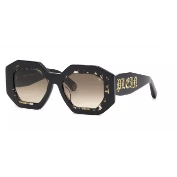 Philipp Plein Damen-Sonnenbrille SPP098M530700 - Schwarzer Acetat-Rahmen, graue Gläser, 53 mm
