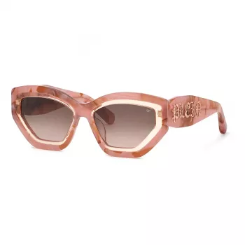 Philipp Plein Damen-Sonnenbrille SPP099M5506Z8 - Schwarzer Acetat-Rahmen, graue Gläser, 55/18/140 mm