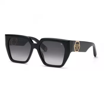 Philipp Plein Damen-Sonnenbrille SPP160-570700 Schwarzer Acetat-Rahmen Graue Gläser 57mm