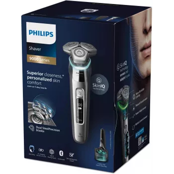 Philips S9975/55 SkinIQ Nass- & Trockenrasierer – 360-D Flexköpfe, 60 Min. Laufzeit, Chrom