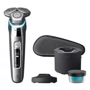 Philips S9975/55 SkinIQ Nass- & Trockenrasierer – 360-D Flexköpfe, 60 Min. Laufzeit, Chrom