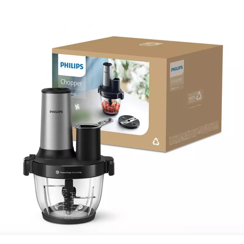 Philips Series 5000 Food Processor Chopper HR1504/00, 800 W, 2,1 L Schüssel, Weiß