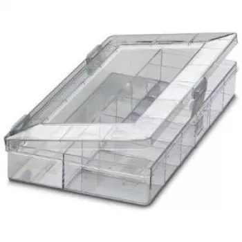 Phoenix Contact 5031524 Transparente rechteckige Aufbewahrungsbox aus Polystyrol mit Klappdeckel