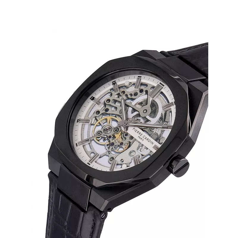 Pierre Cardin Herren Analog-Quarzuhr CF.1002.LB.1 42mm schwarzes Zifferblatt Lederarmband