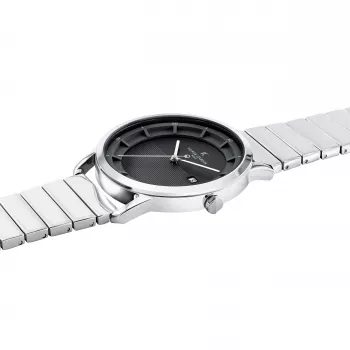 Pierre Cardin Herren Analog Quarzuhr CLC.6006 - 43mm Edelstahlgehäuse Schwarzes Lederarmband