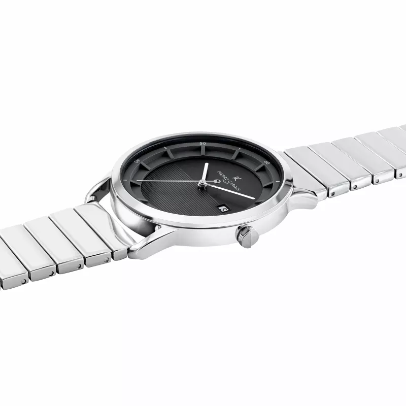 Pierre Cardin Herren Analog Quarzuhr CLC.6006 - 43mm Edelstahlgehäuse Schwarzes Lederarmband