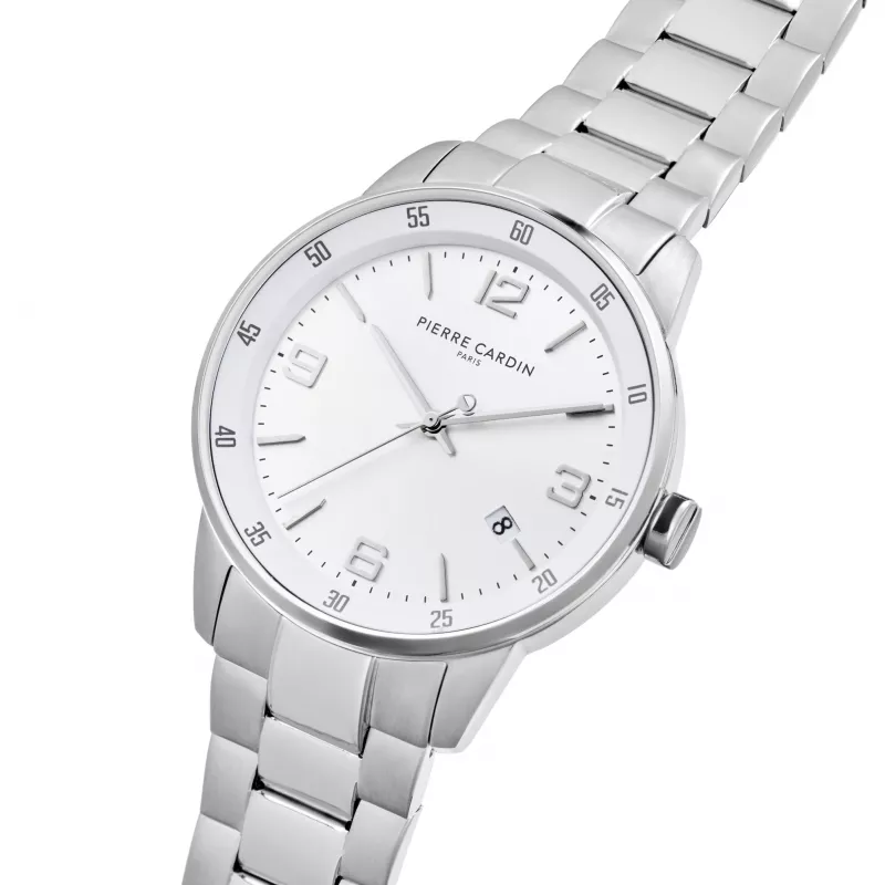 Pierre Cardin Herren Analog Quarzuhr CMR.0006 40mm Edelstahl Schwarzes Zifferblatt Lederarmband
